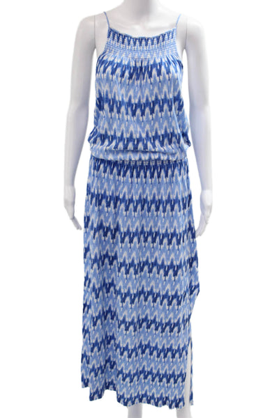 Soft Joie Womens Blue Geometric Maxi Blouson Dress Sleeveless Button Size M