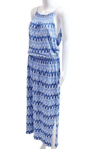 Soft Joie Womens Blue Geometric Maxi Blouson Dress Sleeveless Button Size M
