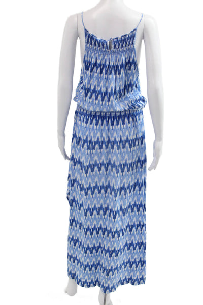 Soft Joie Womens Blue Geometric Maxi Blouson Dress Sleeveless Button Size M