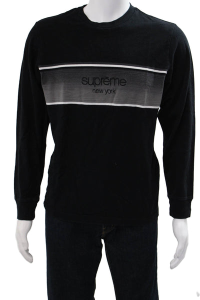 Supreme Mens Black Striped Long Sleeve Cotton T-Shirt Designer Size M