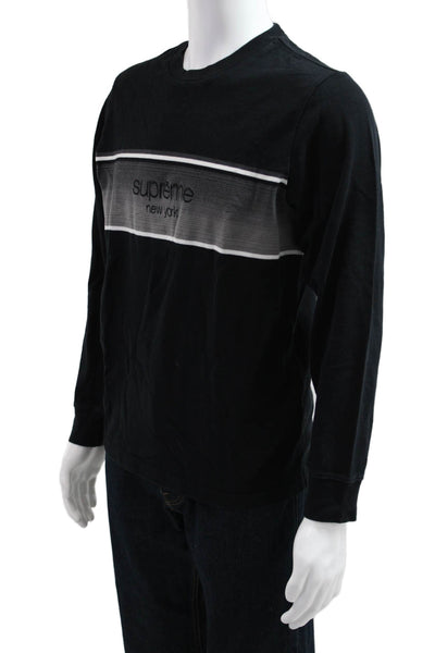 Supreme Mens Black Striped Long Sleeve Cotton T-Shirt Designer Size M