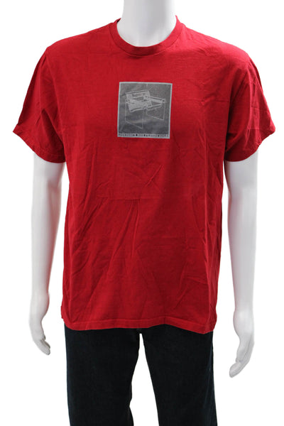 Supreme Mens Designer Red Graphic Cotton Crew Neck Short Sleeve T-Shirt Size M