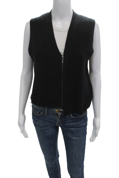 W by Worth Womens Sleeveless V-Neck Cotton Zip Vest Black Size M