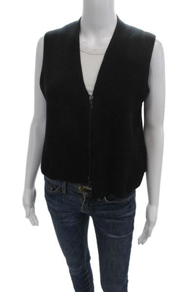 W by Worth Womens Sleeveless V-Neck Cotton Zip Vest Black Size M