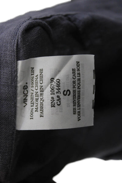 Vince Womens Cropped Linen Pants Dark Gray Button Size S
