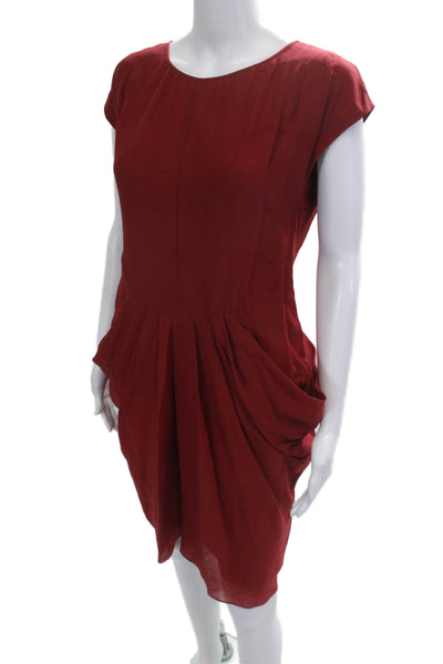 Sari Gueron Women Sheath Dress Red Silk Cotton Short Sleeve Zip Size 6