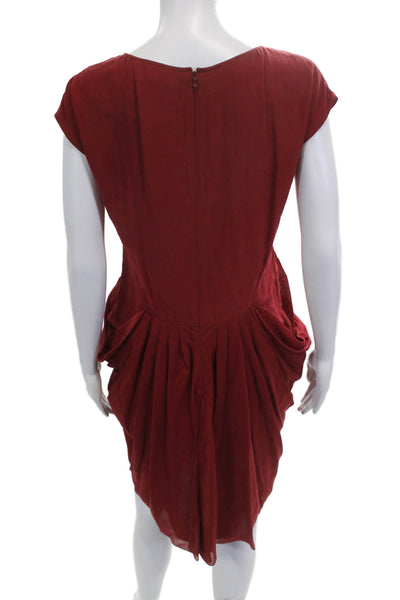 Sari Gueron Women Sheath Dress Red Silk Cotton Short Sleeve Zip Size 6