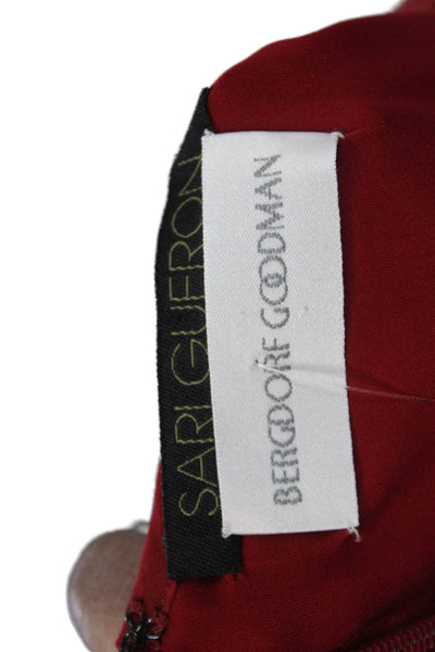 Sari Gueron Women Sheath Dress Red Silk Cotton Short Sleeve Zip Size 6