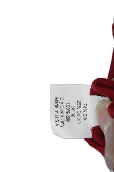 Sari Gueron Women Sheath Dress Red Silk Cotton Short Sleeve Zip Size 6