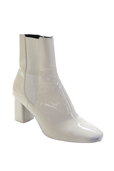 Zara Womens Side Zip Block Heel Faux Leather Booties White Size 38