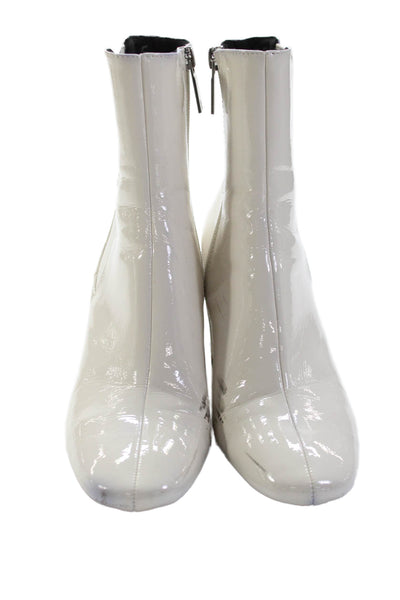 Zara Womens Side Zip Block Heel Faux Leather Booties White Size 38