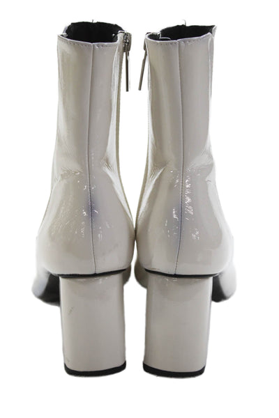 Zara Womens Side Zip Block Heel Faux Leather Booties White Size 38