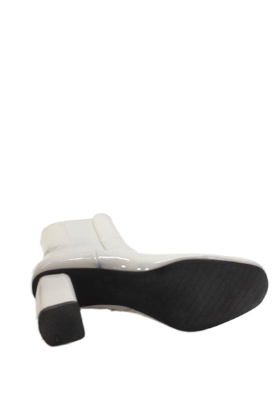 Zara Womens Side Zip Block Heel Faux Leather Booties White Size 38