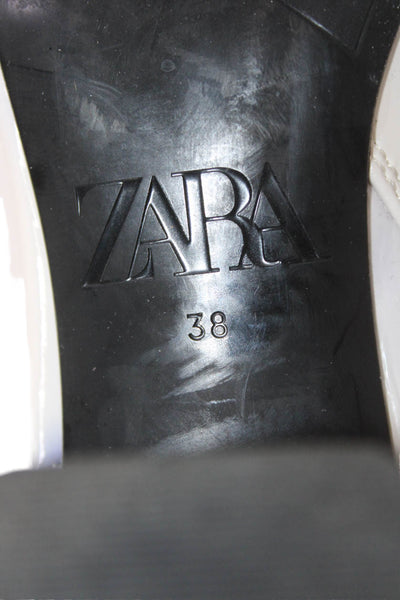 Zara Womens Side Zip Block Heel Faux Leather Booties White Size 38