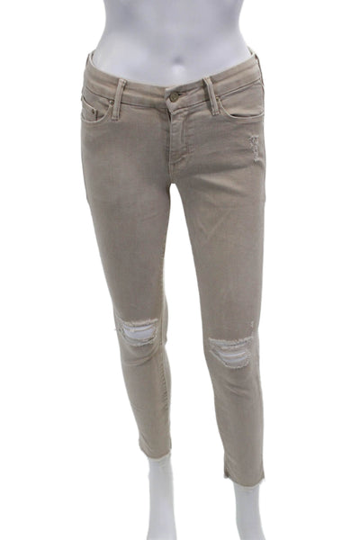 Mother Women Skinny Ankle Jeans Beige Mid Rise 27 Inseam Size 26