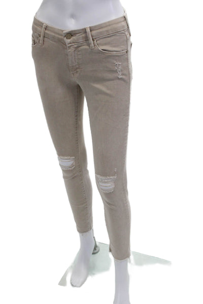 Mother Women Skinny Ankle Jeans Beige Mid Rise 27 Inseam Size 26