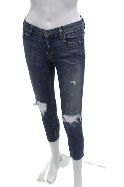 J Brand Womens Skinny Ankle Cropped Jeans Dark Blue Mid Rise Size 26