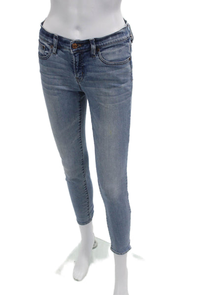 J Crew Womens Ankle Skinny Jeans Blue Mid Rise Button Size 26