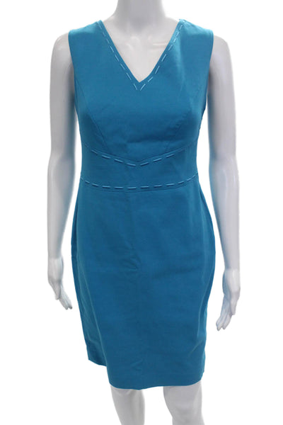Escada Women Sheath Dress Blue V Neck Sleeveless Knee Length Size M