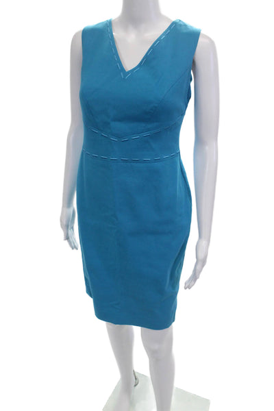 Escada Women Sheath Dress Blue V Neck Sleeveless Knee Length Size M