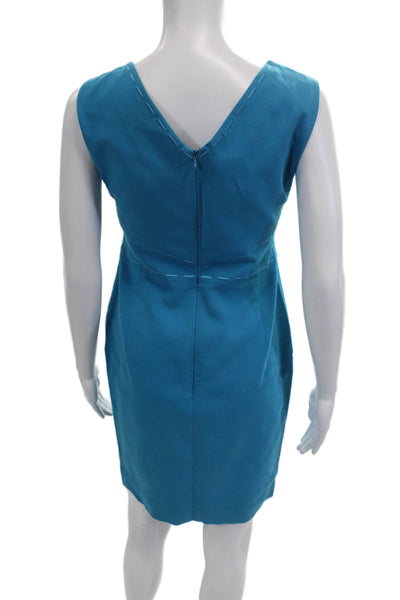 Escada Women Sheath Dress Blue V Neck Sleeveless Knee Length Size M