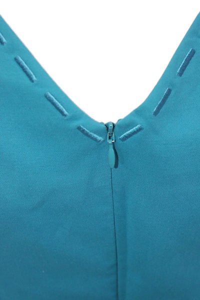 Escada Women Sheath Dress Blue V Neck Sleeveless Knee Length Size M