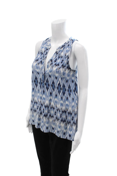 Joie Women Blue Silk V-Neck Geometric Sleeveless Tunic Blouse Size XS