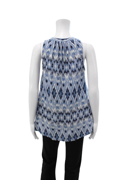 Joie Women Blue Silk V-Neck Geometric Sleeveless Tunic Blouse Size XS
