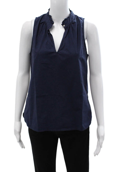 J Crew Women Blouse Dark Blue V-Neck Sleeveless Cotton Button Size 4