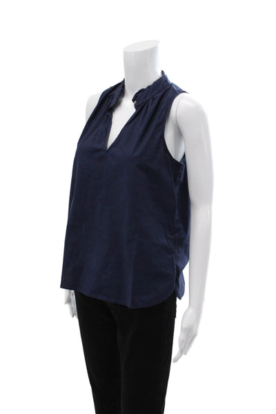 J Crew Women Blouse Dark Blue V-Neck Sleeveless Cotton Button Size 4