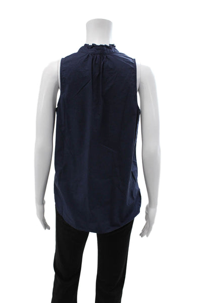 J Crew Women Blouse Dark Blue V-Neck Sleeveless Cotton Button Size 4
