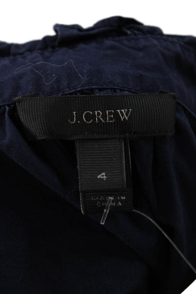J Crew Women Blouse Dark Blue V-Neck Sleeveless Cotton Button Size 4
