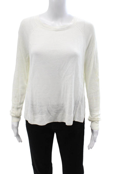 J Crew Women Pullover Sweater White Linen Crew Neck Long Sleeve Size S
