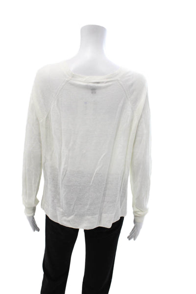 J Crew Women Pullover Sweater White Linen Crew Neck Long Sleeve Size S