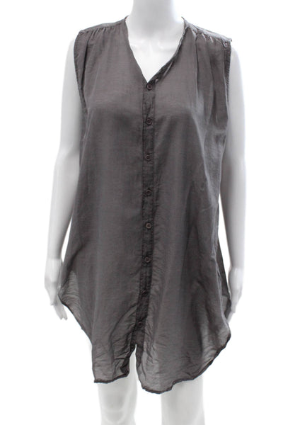 CP Shades Women V-Neck Sleeveless Tunic Dress Dark Gray Button-Up Size S