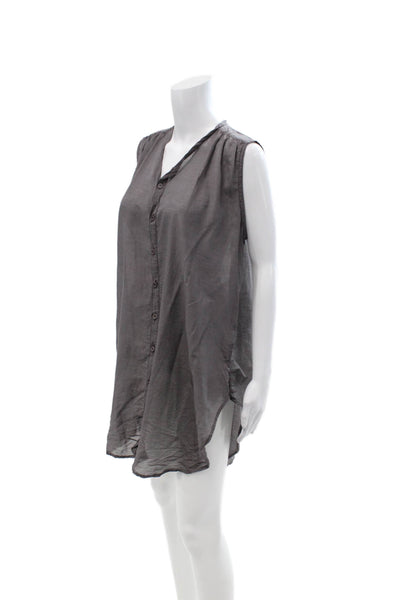 CP Shades Women V-Neck Sleeveless Tunic Dress Dark Gray Button-Up Size S