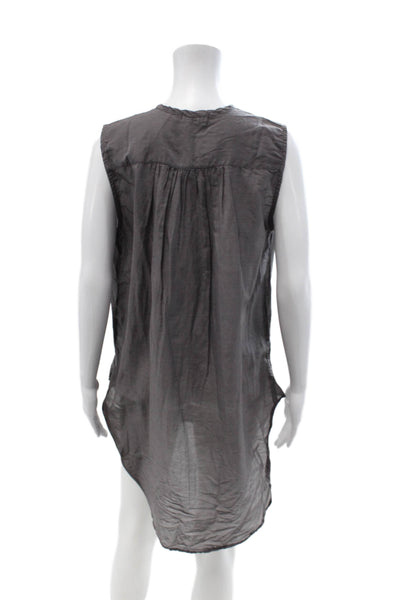 CP Shades Women V-Neck Sleeveless Tunic Dress Dark Gray Button-Up Size S
