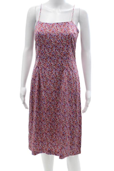 Lance Karesh Womens Blue Silk Floral Square Neck Slip Dress Knee Size S