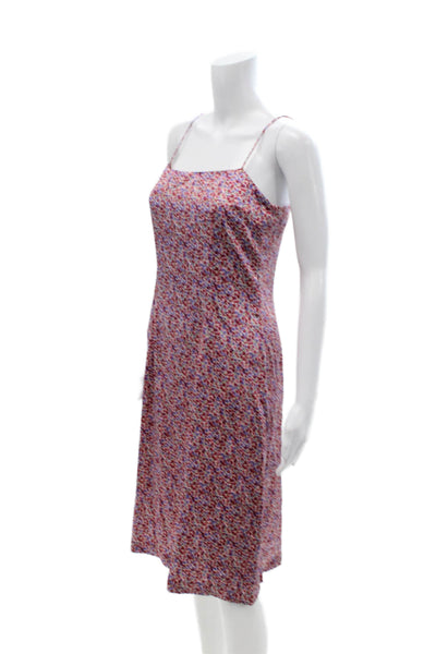 Lance Karesh Womens Blue Silk Floral Square Neck Slip Dress Knee Size S