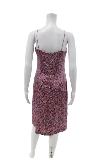Lance Karesh Womens Blue Silk Floral Square Neck Slip Dress Knee Size S