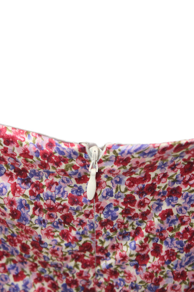 Lance Karesh Womens Blue Silk Floral Square Neck Slip Dress Knee Size S