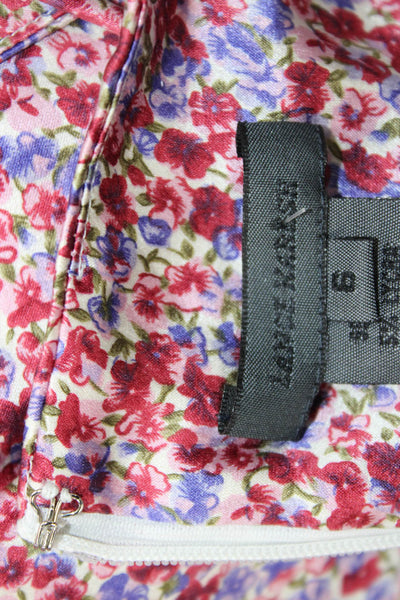 Lance Karesh Womens Blue Silk Floral Square Neck Slip Dress Knee Size S