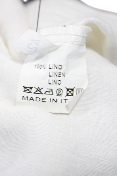 Vladim Women Shift Linen Dress White Round Neck Short Sleeve Size 42