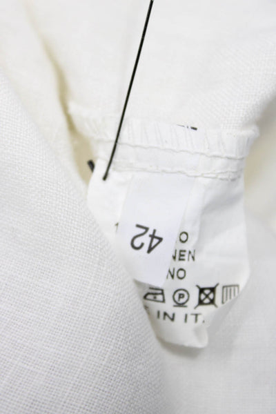 Vladim Women Shift Linen Dress White Round Neck Short Sleeve Size 42