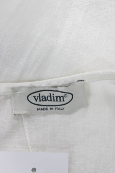 Vladim Women Shift Linen Dress White Round Neck Short Sleeve Size 42