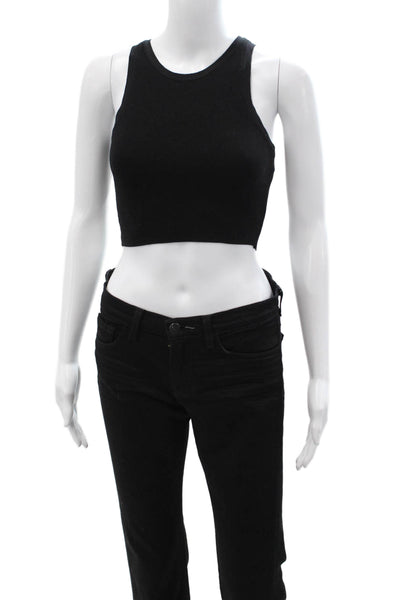 Zara Womens Cropped Tank Black Sleeveless Viscose Round Neck Size XS