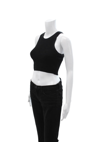 Zara Womens Cropped Tank Black Sleeveless Viscose Round Neck Size XS