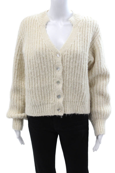 Zara Unisex V-Neck Button Cardigan Beige Long Sleeve Acrylic Wool Size S