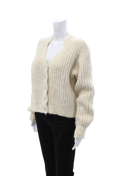 Zara Unisex V-Neck Button Cardigan Beige Long Sleeve Acrylic Wool Size S