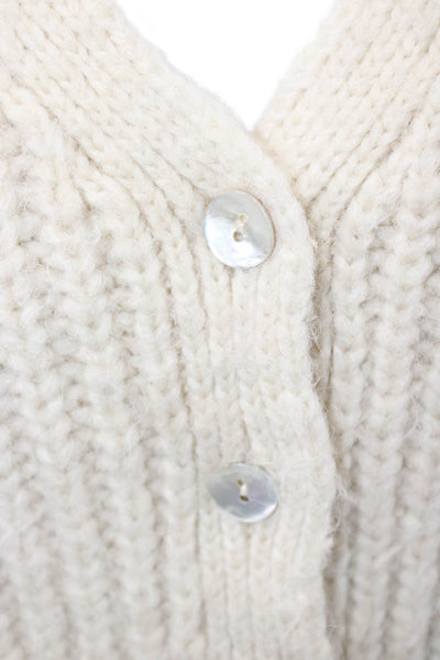 Zara Unisex V-Neck Button Cardigan Beige Long Sleeve Acrylic Wool Size S